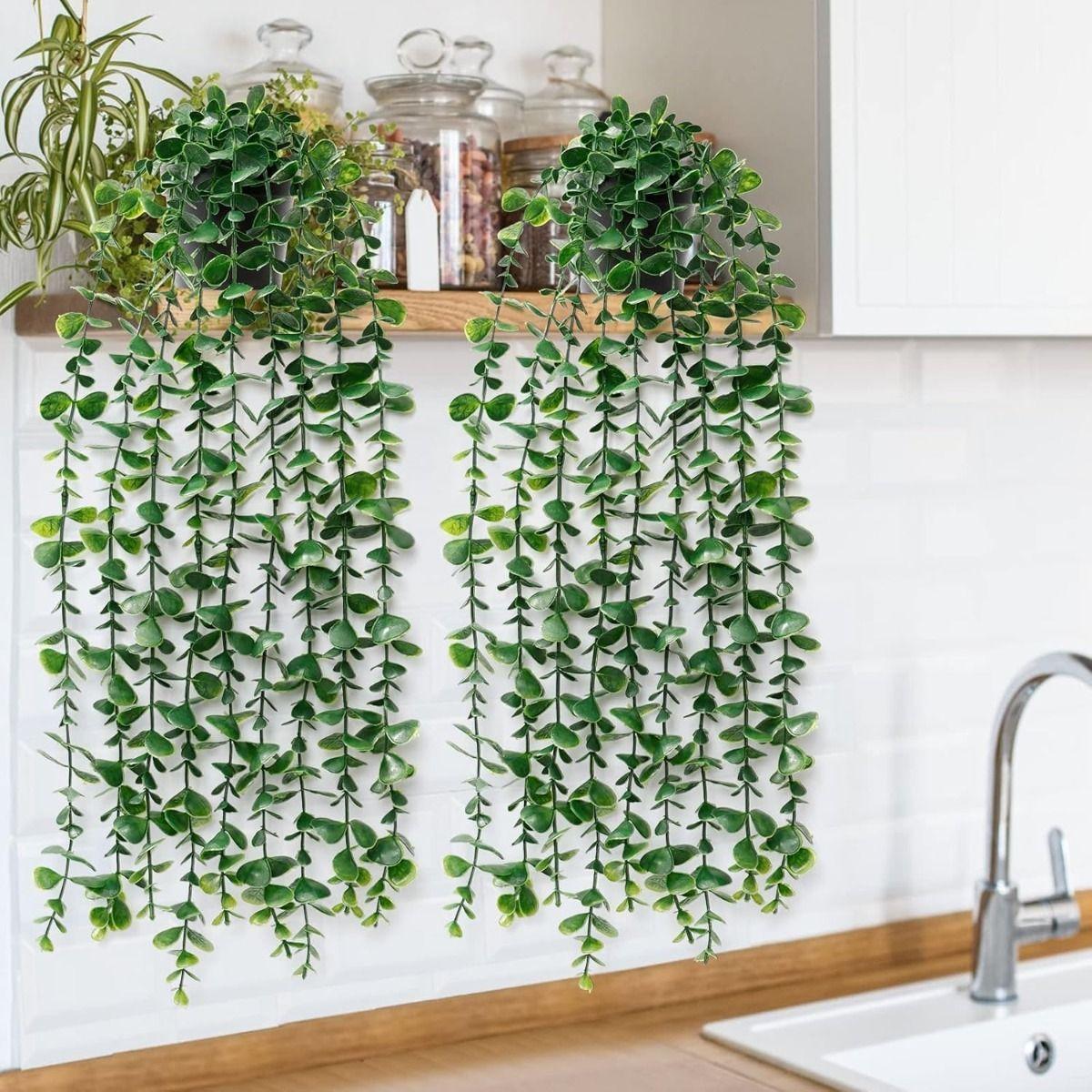 Set de 2 Planta Artificial Maceta Colgante Verde Pared Jhn-7