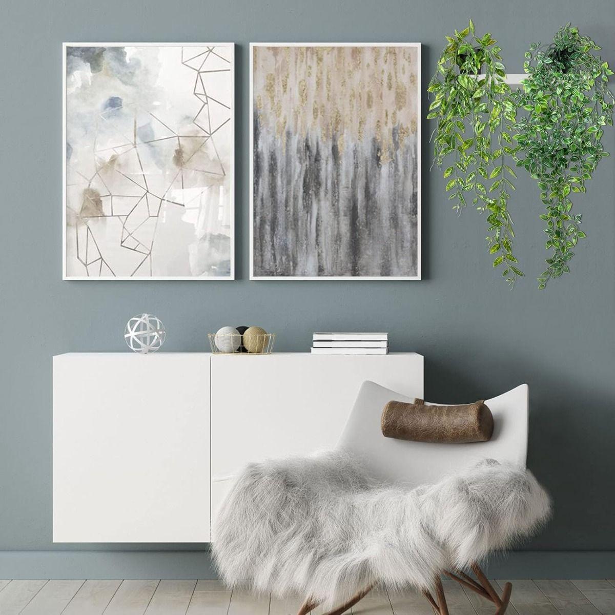 Set de 2 Planta Artificial Maceta Colgante Verde Pared Jhn-9