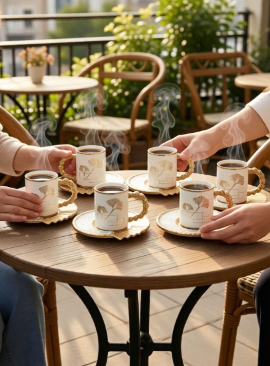 Juego Vajilla Set 6 Tazas Café Plato Decorado Adorno Jhn-2