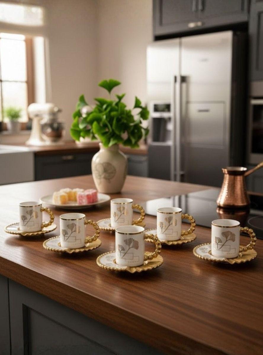 Juego Vajilla Set 6 Tazas Café Plato Decorado Adorno Jhn-6