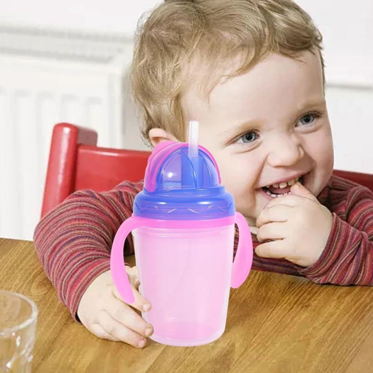 SET 2 VASOS CON ASA AGARRE ANTIDERRAME PAJILLA NIÑOS LAU-1