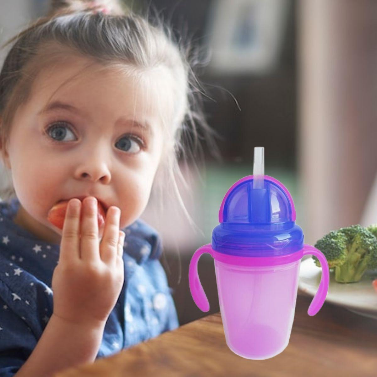 SET 2 VASOS CON ASA AGARRE ANTIDERRAME PAJILLA NIÑOS LAU-7