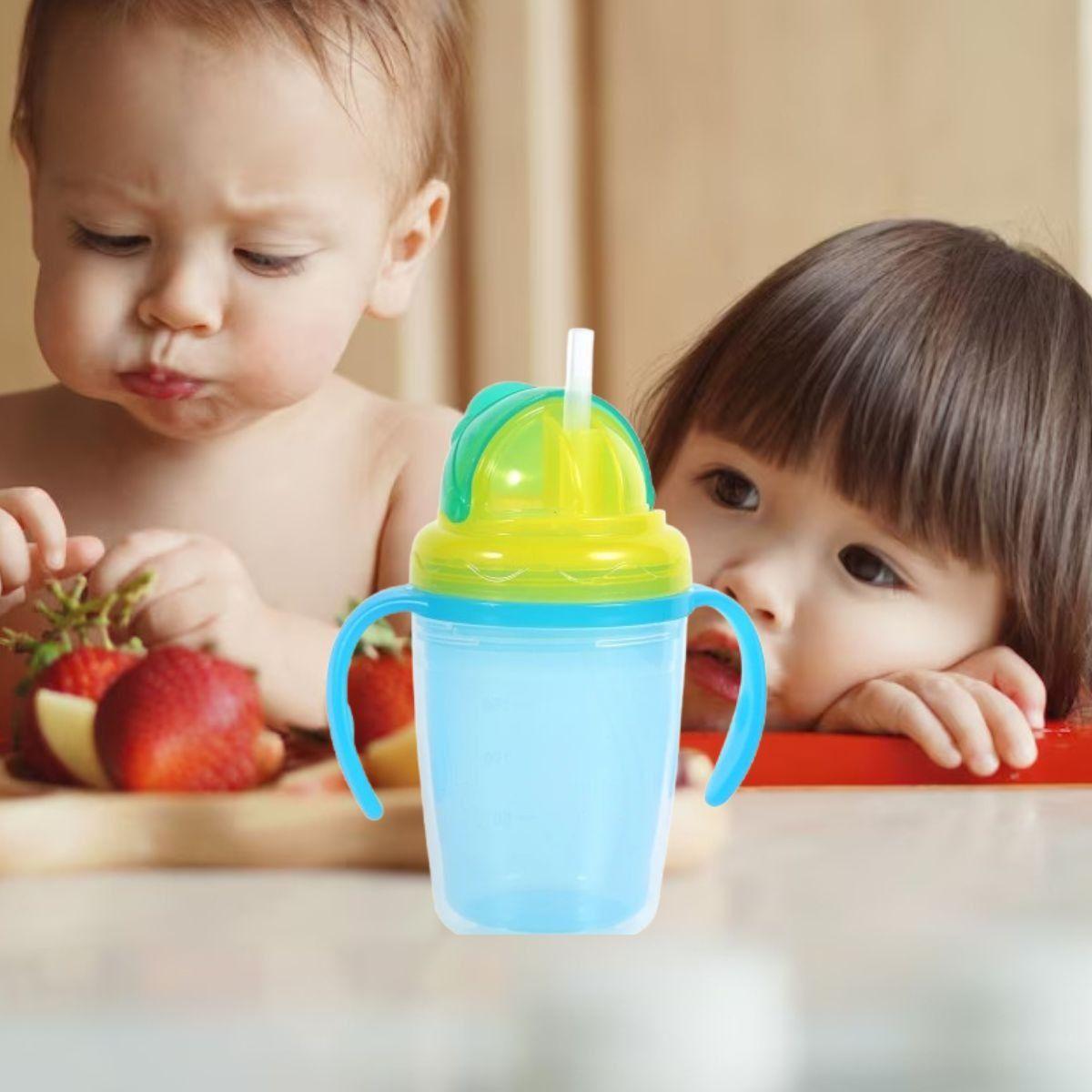 SET 2 VASOS CON ASA AGARRE ANTIDERRAME PAJILLA NIÑOS LAU-8