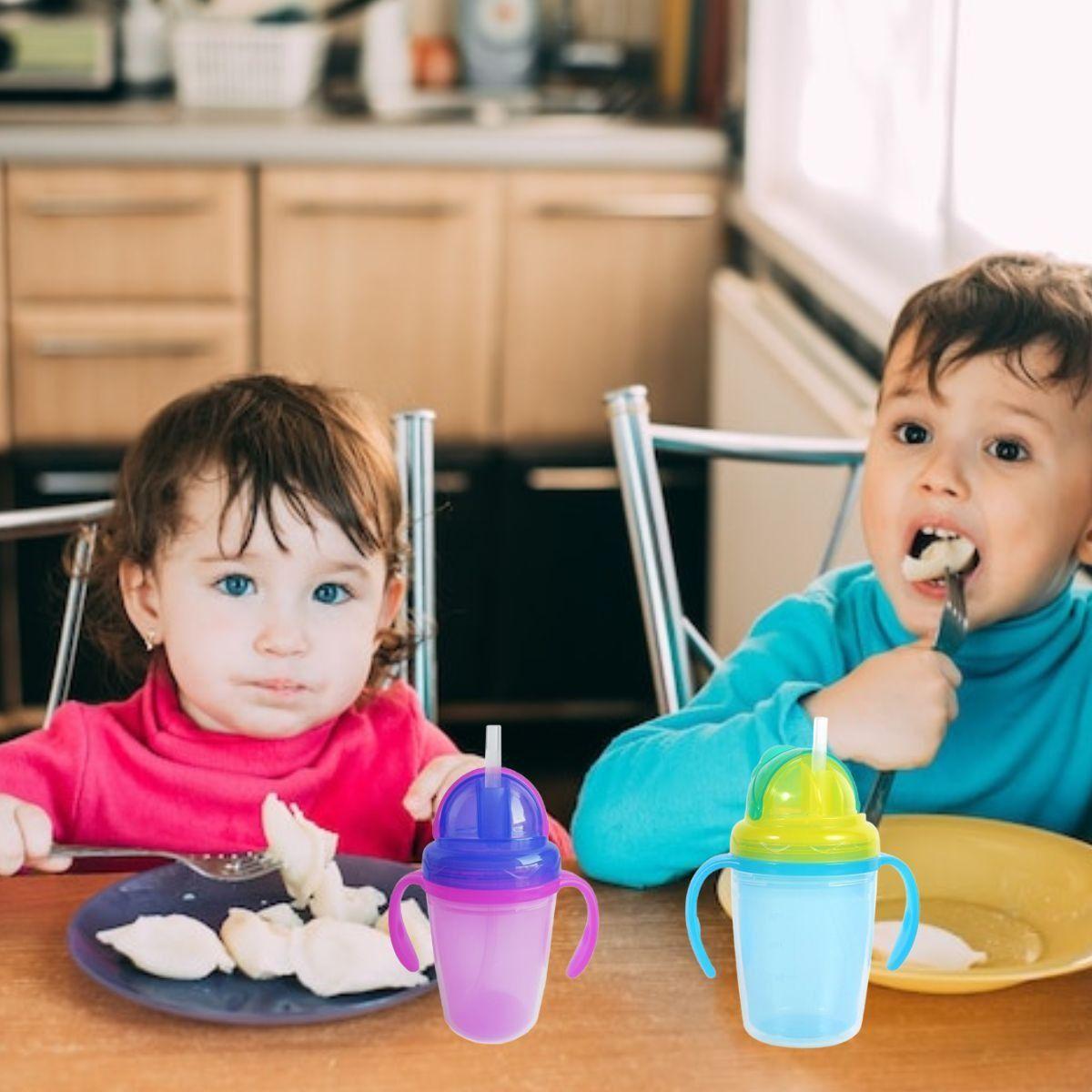 SET 2 VASOS CON ASA AGARRE ANTIDERRAME PAJILLA NIÑOS LAU-9