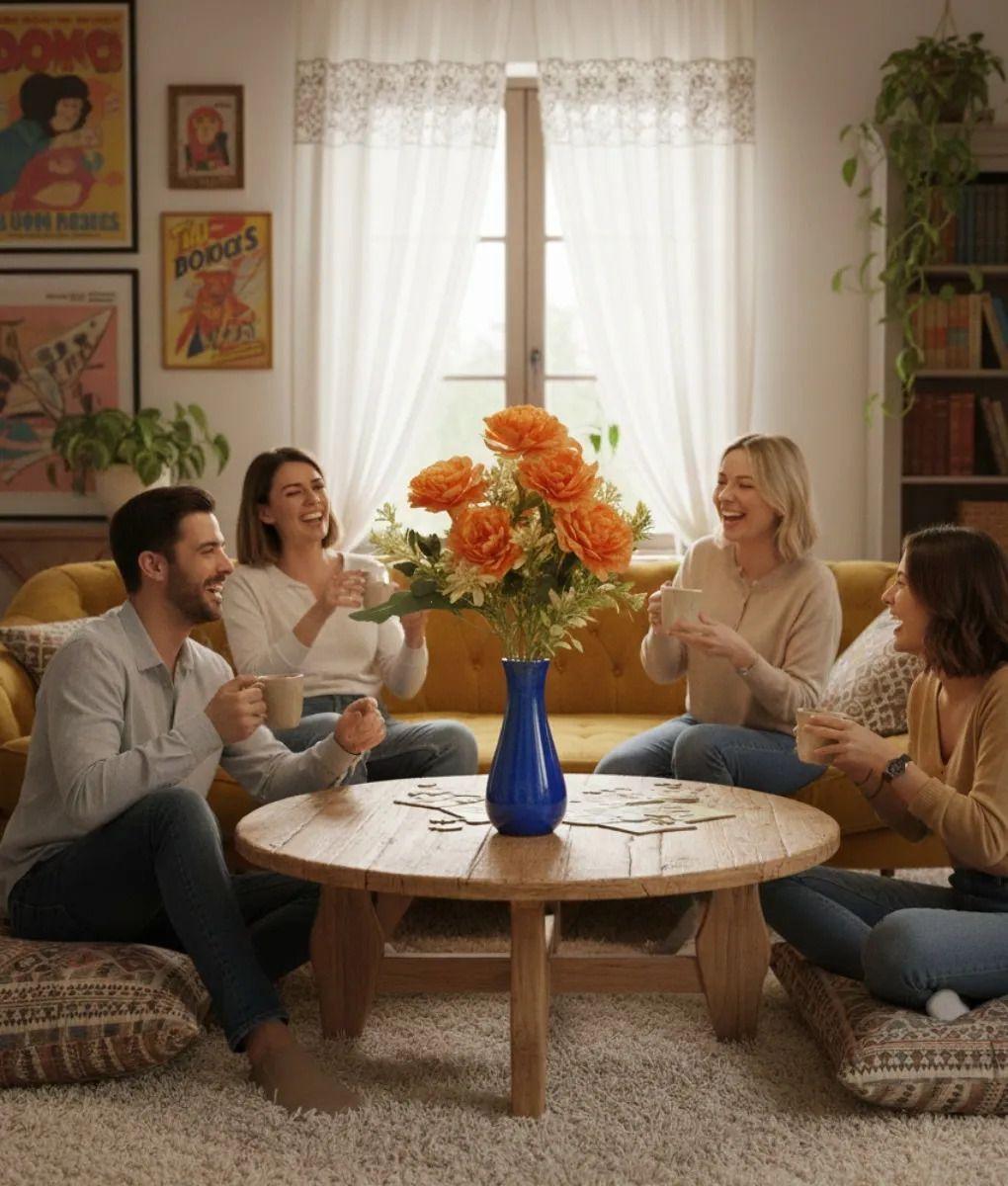 Set 4 Flores Artificiales Ramo Decorativo Peonía Follaje Jhn-3