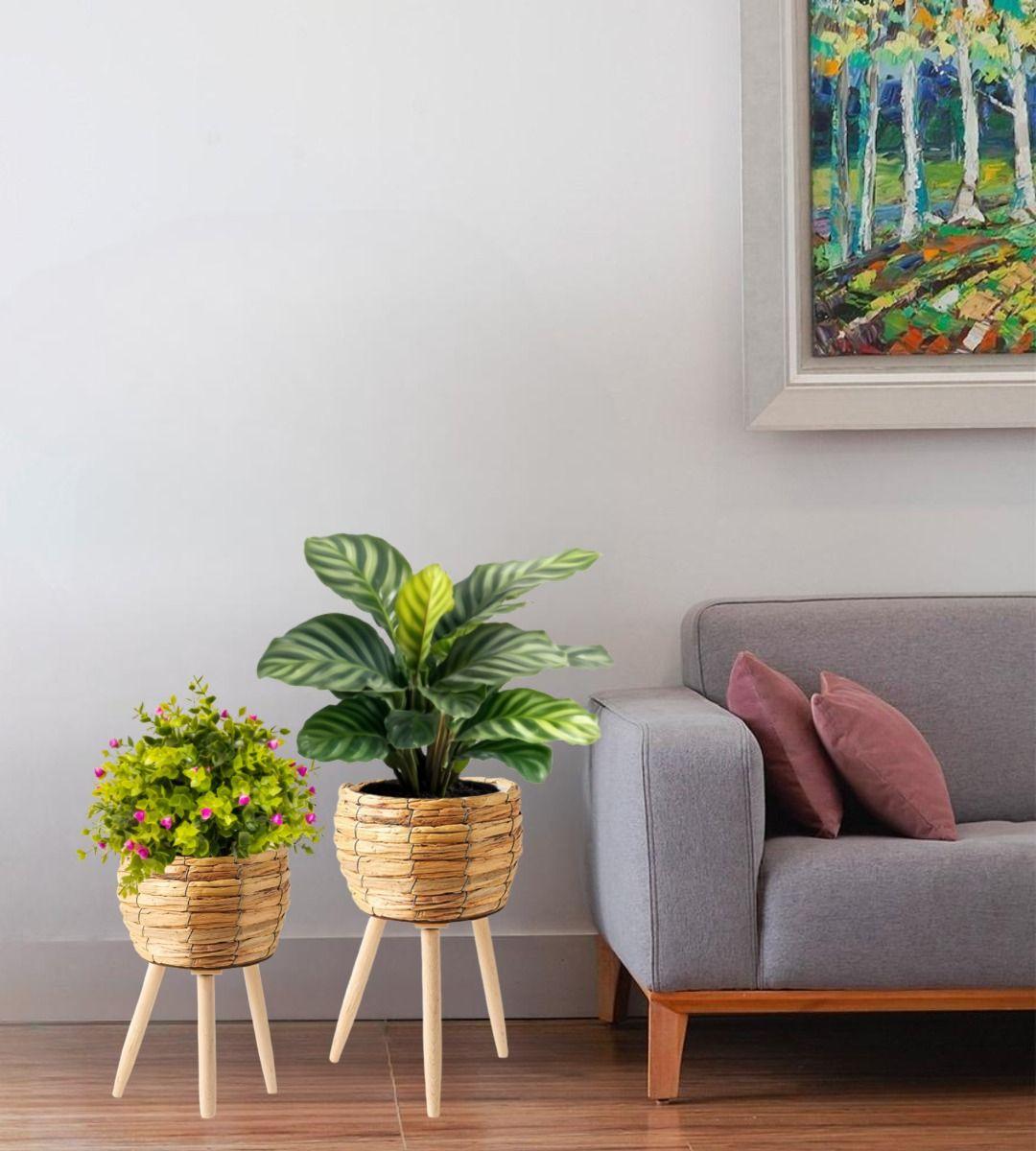 Set Macetas Decorativas Tejido Paja Plantas Flores Jhn-4