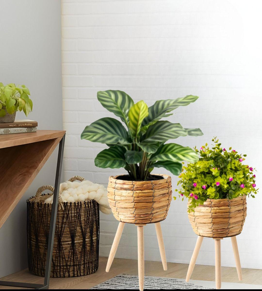 Set Macetas Decorativas Tejido Paja Plantas Flores Jhn-6