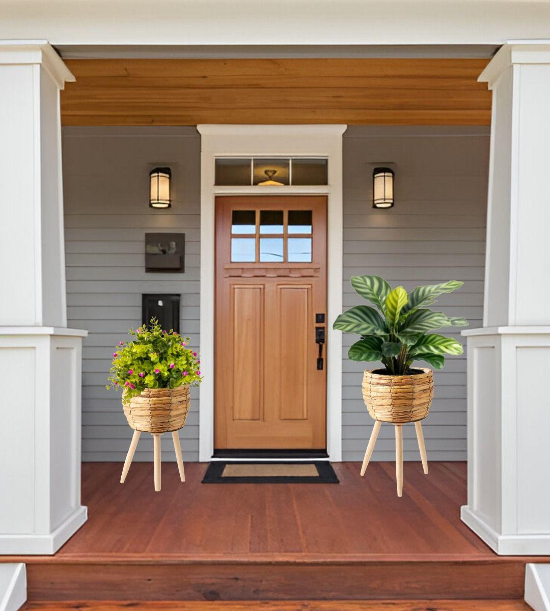 Set Macetas Decorativas Tejido Paja Plantas Flores Jhn-7