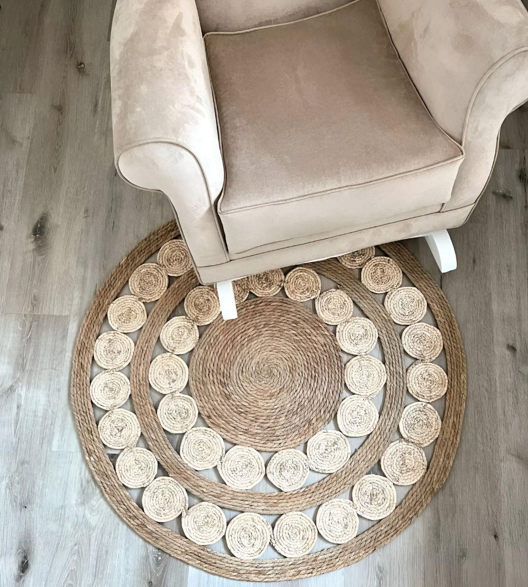 Alfombra Yute Bicolor Círculos Calada Decorativa Jhn-7