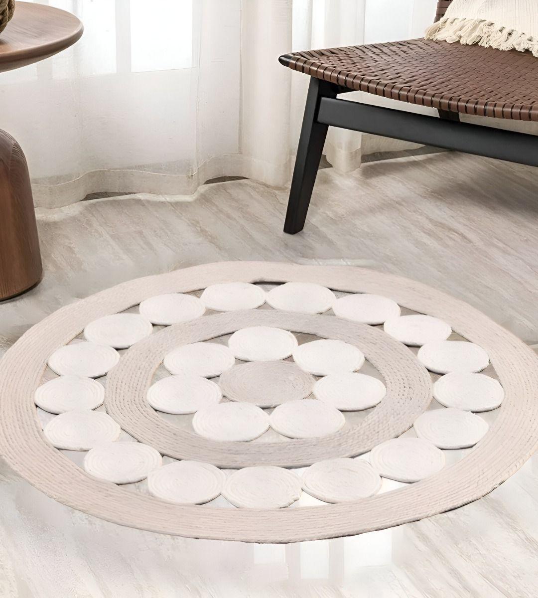 Alfombra Yute Bicolor Círculos Calada Decorativa Jhn-8