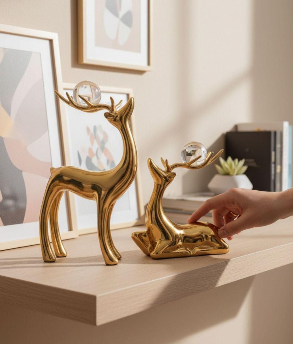 Figura Decorativa Adorno Pareja Ciervos Estilizados Jhn-3