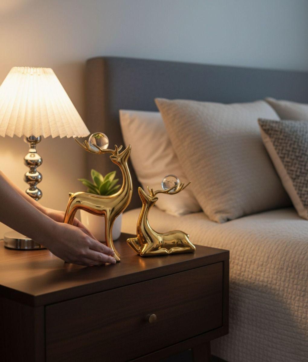 Figura Decorativa Adorno Pareja Ciervos Estilizados Jhn-4