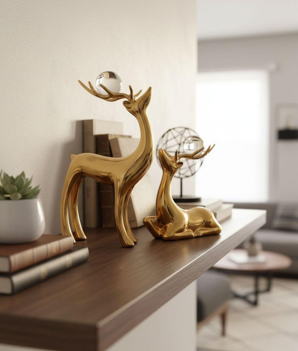 Figura Decorativa Adorno Pareja Ciervos Estilizados Jhn-7