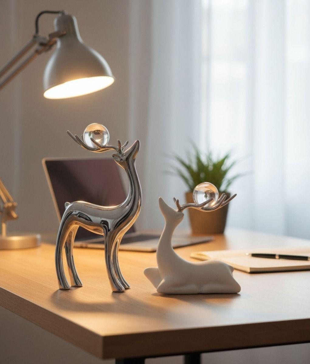 Figura Decorativa Adorno Pareja Ciervos Estilizados Jhn-8