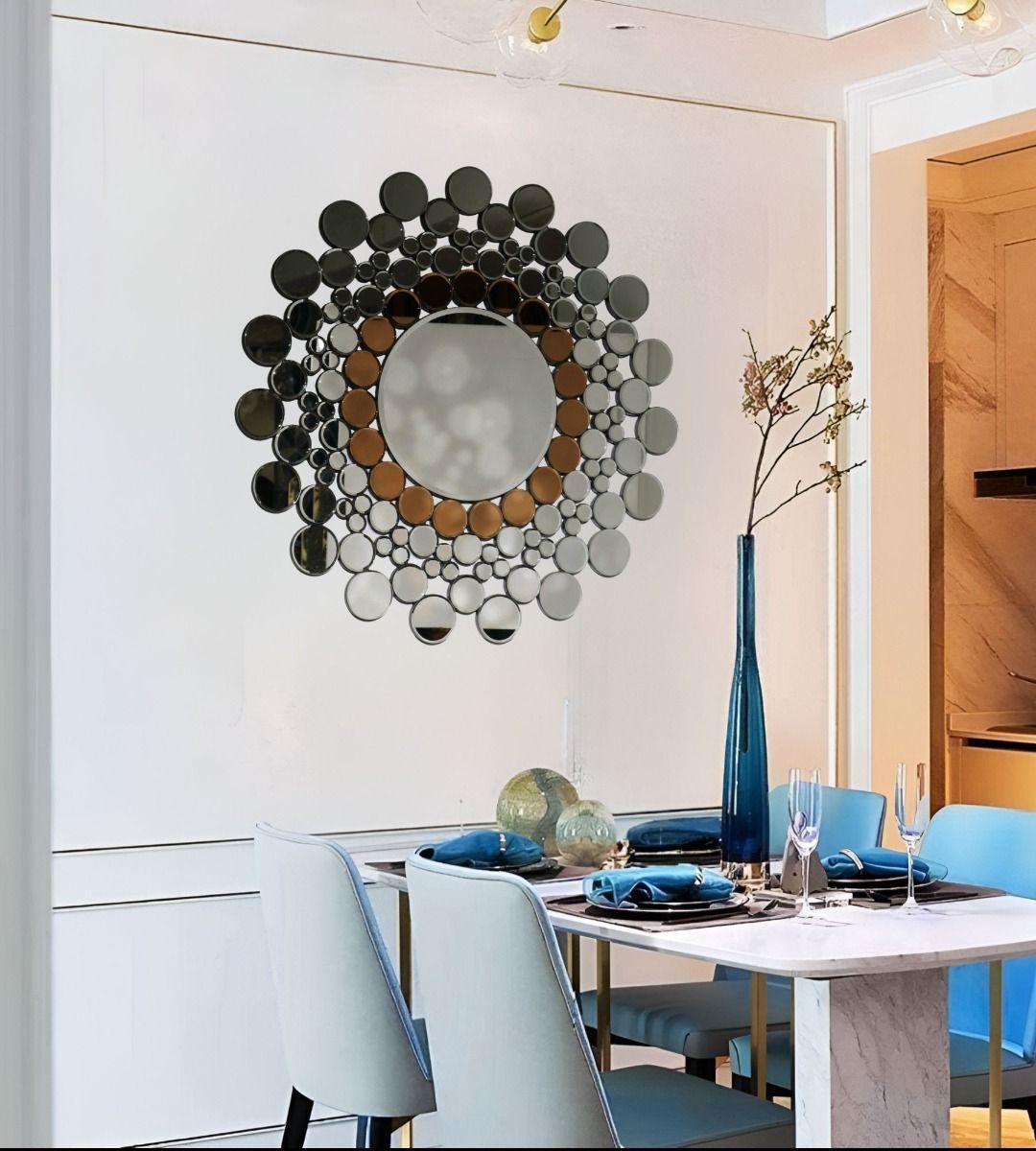 Espejo Pared Circular Decorativo Burbujas Oro Rosa Jhn-1