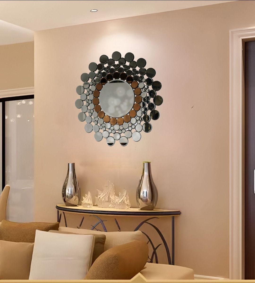 Espejo Pared Circular Decorativo Burbujas Oro Rosa Jhn-2