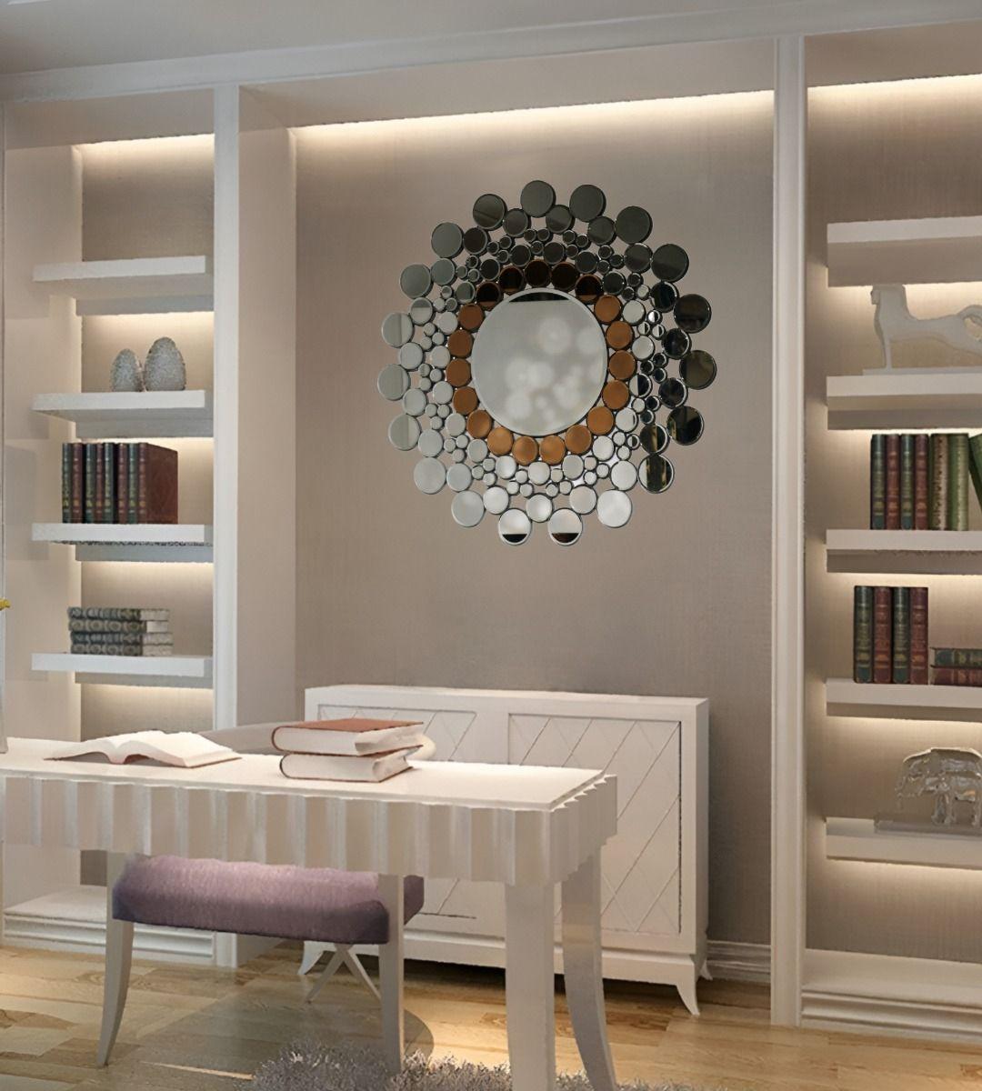 Espejo Pared Circular Decorativo Burbujas Oro Rosa Jhn-3