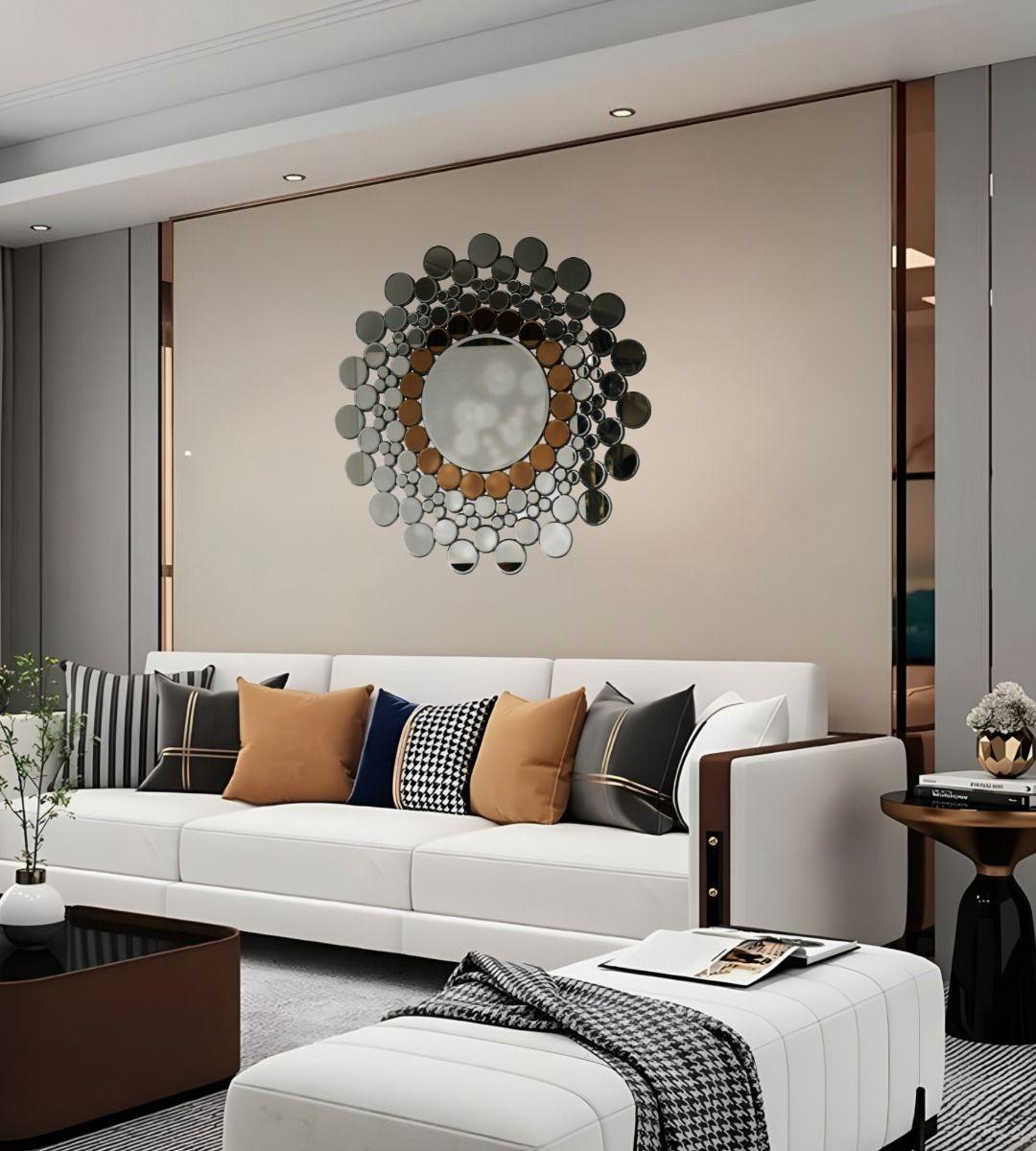 Espejo Pared Circular Decorativo Burbujas Oro Rosa Jhn-4