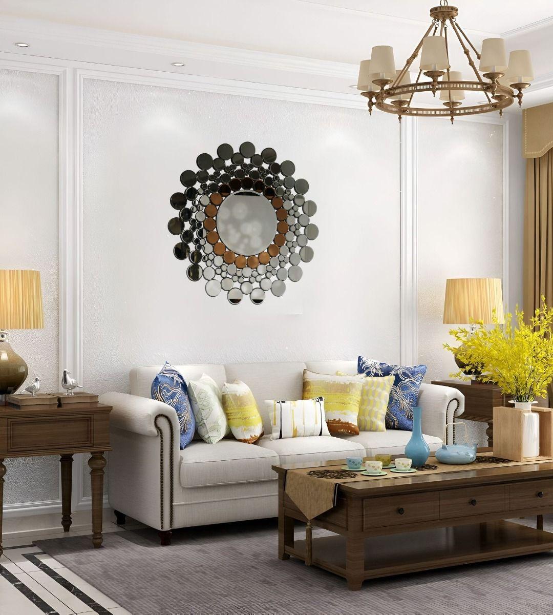 Espejo Pared Circular Decorativo Burbujas Oro Rosa Jhn-5