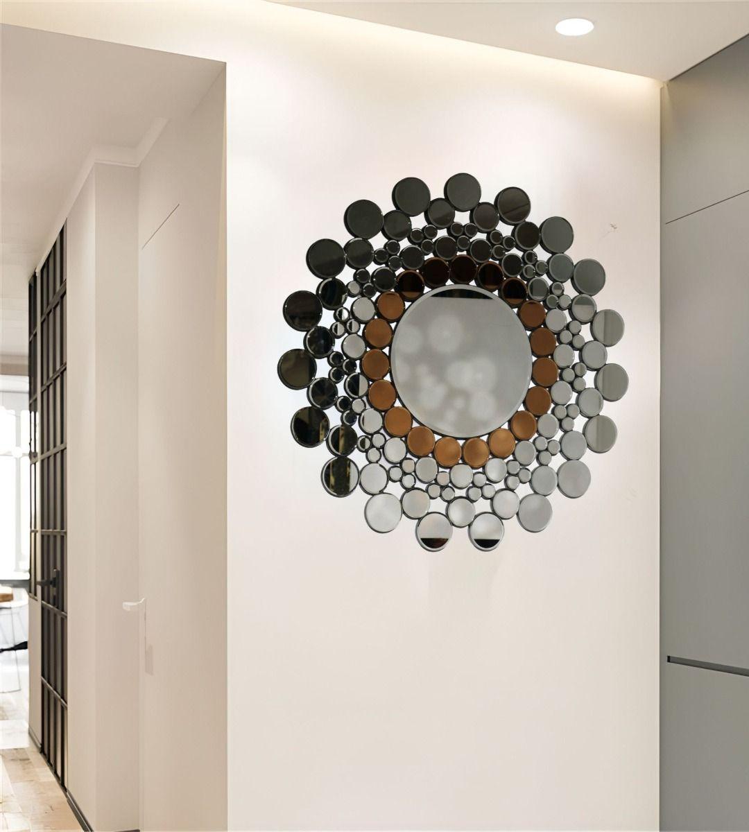 Espejo Pared Circular Decorativo Burbujas Oro Rosa Jhn-7