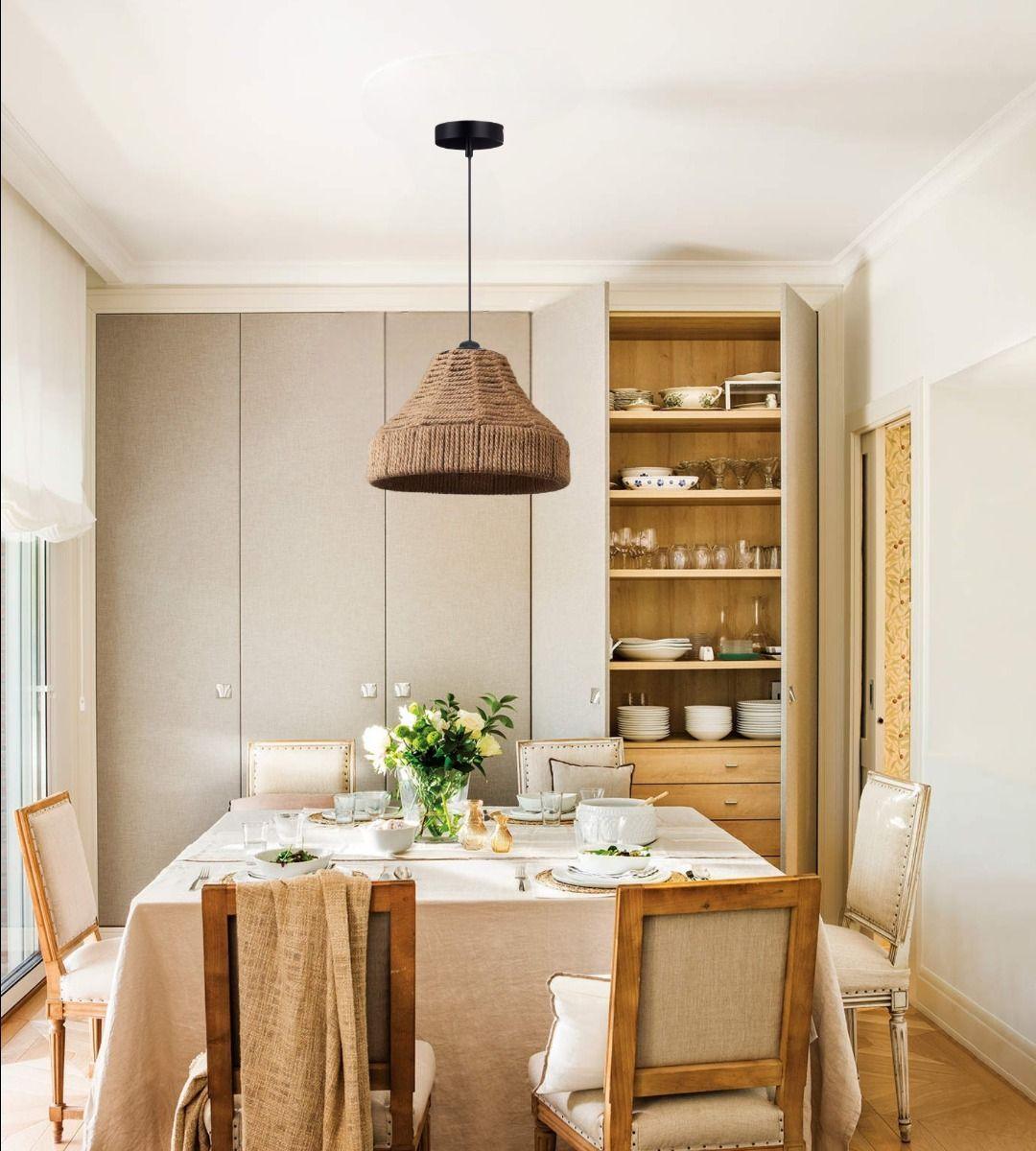 Lámpara Colgante Techo Fibra Natural Elegante Decoración Jhn-7