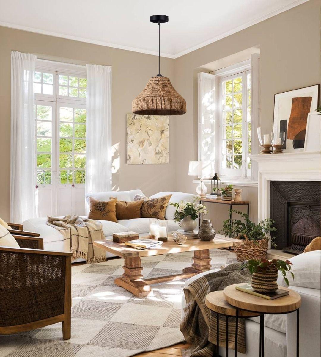 Lámpara Colgante Techo Fibra Natural Elegante Decoración Jhn-8