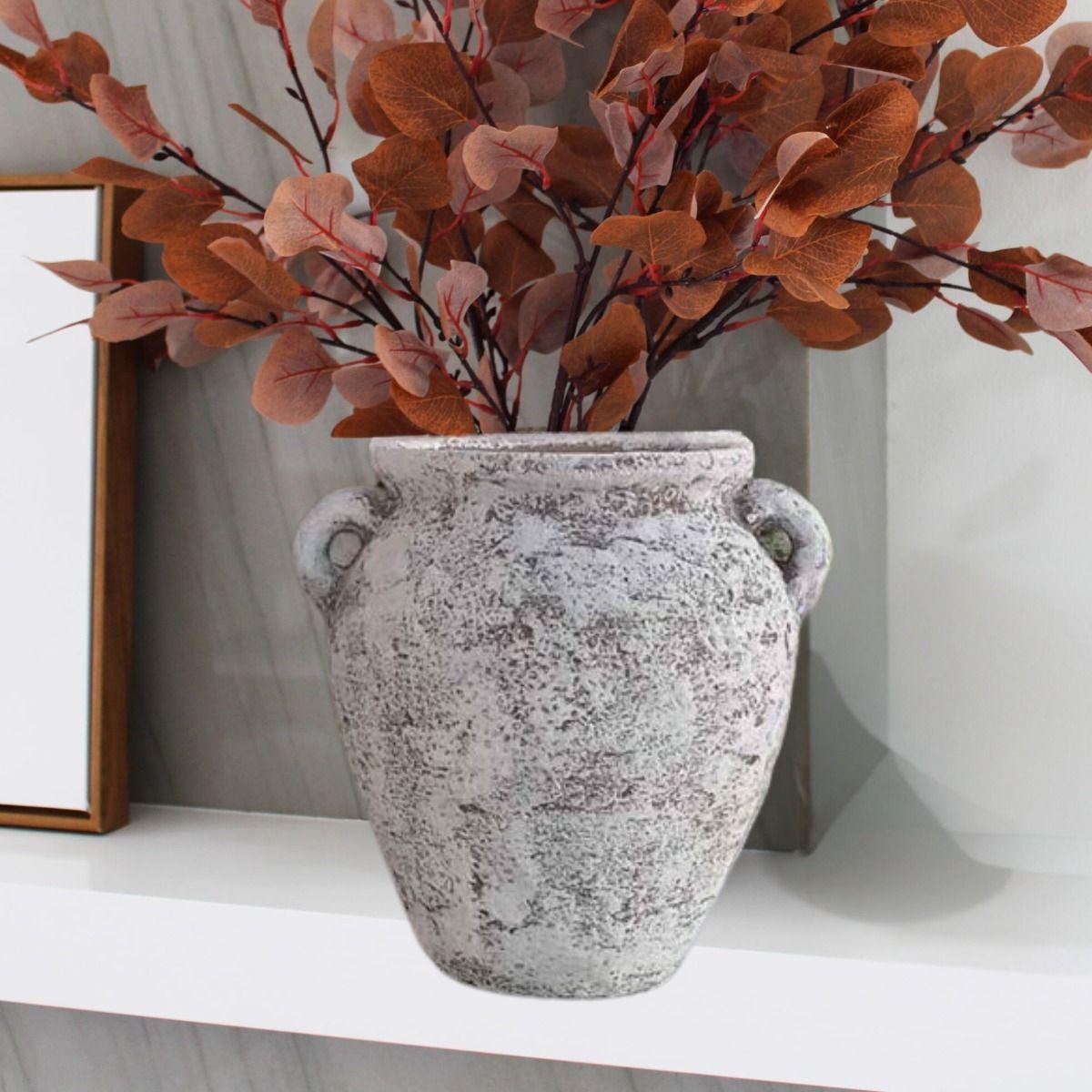 Florero Jarrón Vintage Terracota Textura Rústica 21cm Jhn-4