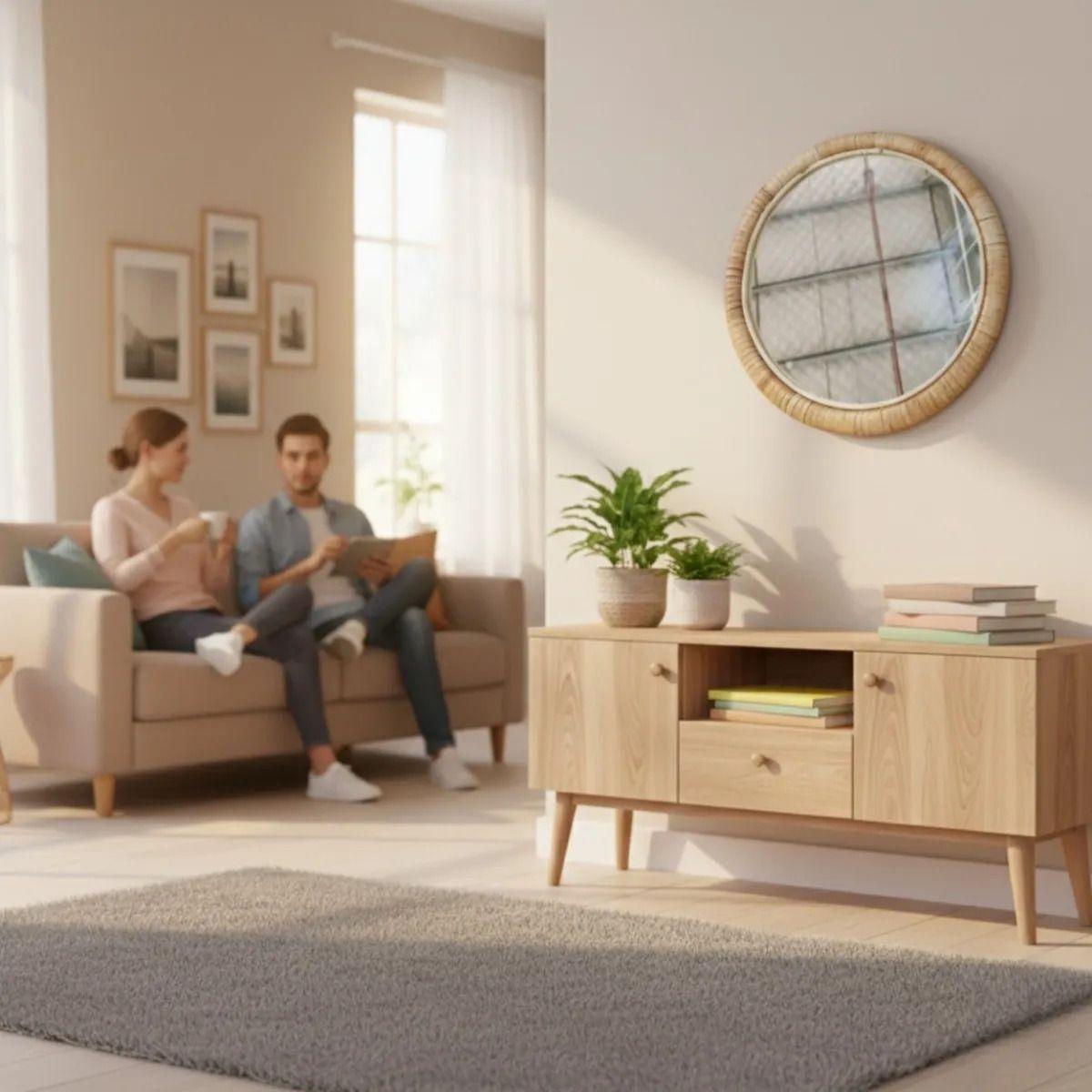 Espejo Pared Decorativo Circular Textura Mimbre Adorno Jhn-3