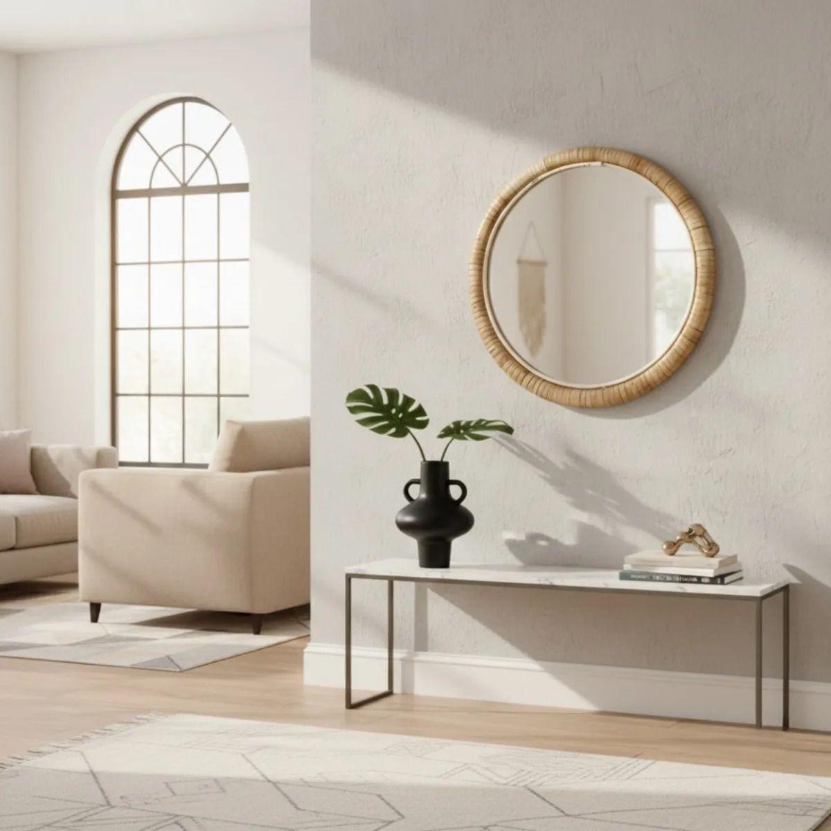 Espejo Pared Decorativo Circular Textura Mimbre Adorno Jhn-7