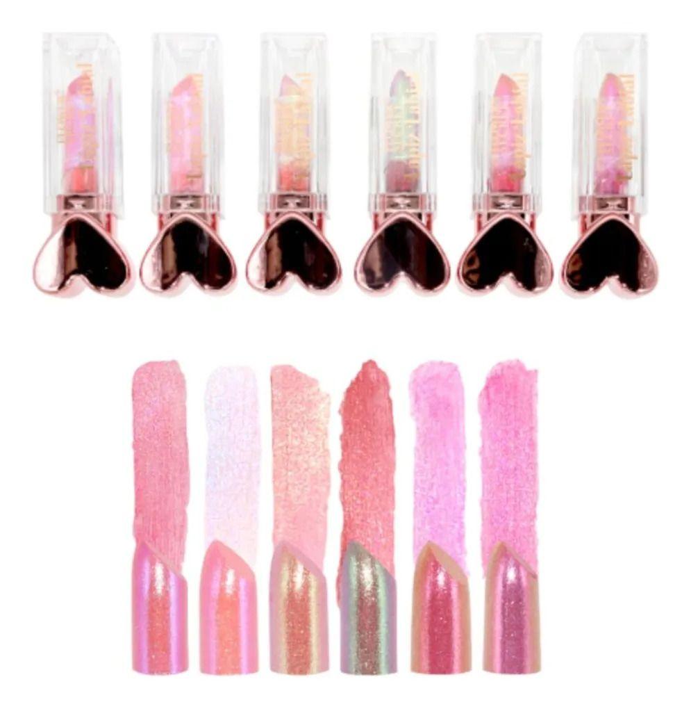 Paq 24 Labiales Barra Efecto Metalizado Diseño Corazón ALJ-0