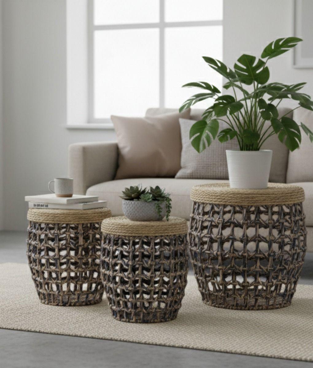 Set 3 Taburetes Auxiliares Decorativos Estilo Natural Jhn-5