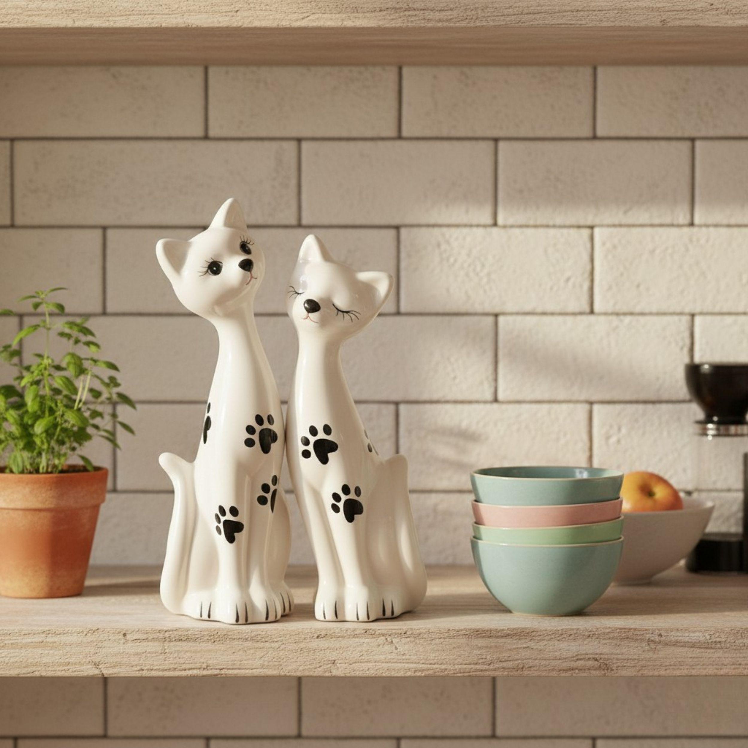 Set 2 Figuras Decorativas Gatos Pareja Adorno Elegante ALJ-3