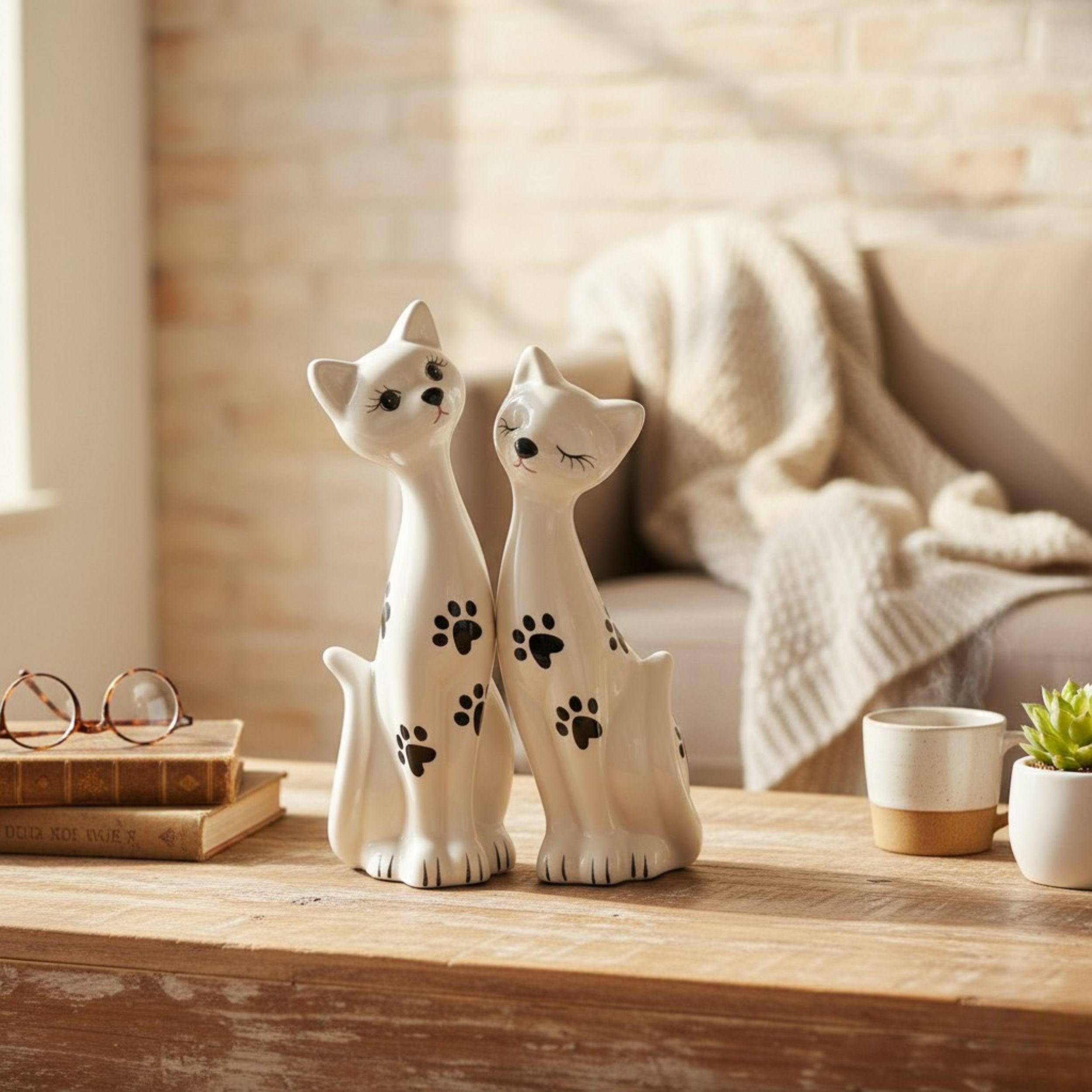 Set 2 Figuras Decorativas Gatos Pareja Adorno Elegante ALJ-4