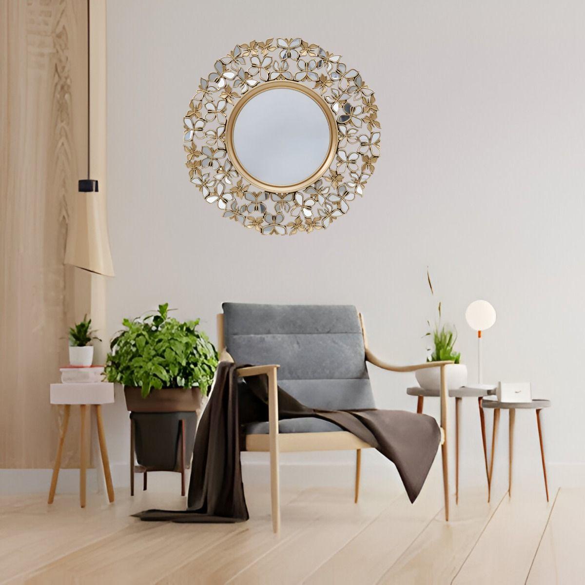 Espejo Decorativo Marco Dorado Mariposas Redondo 60cm Jhn-4