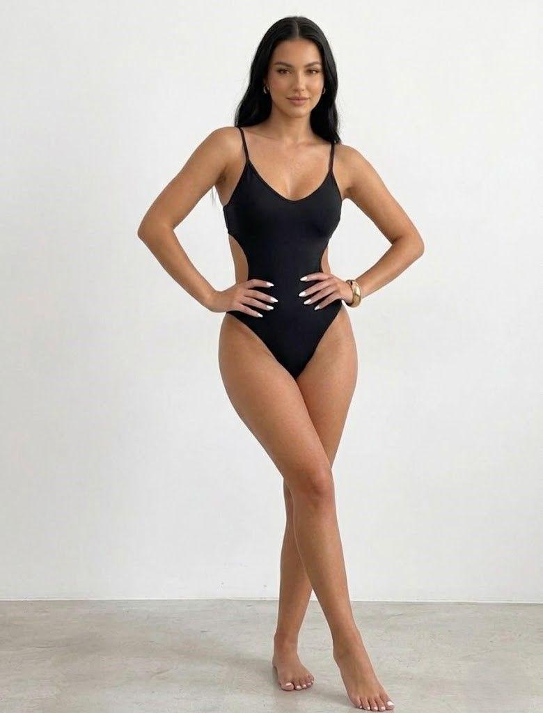 Traje de Baño Negro Colaless con Espalda con Tiras Cruzadas-4