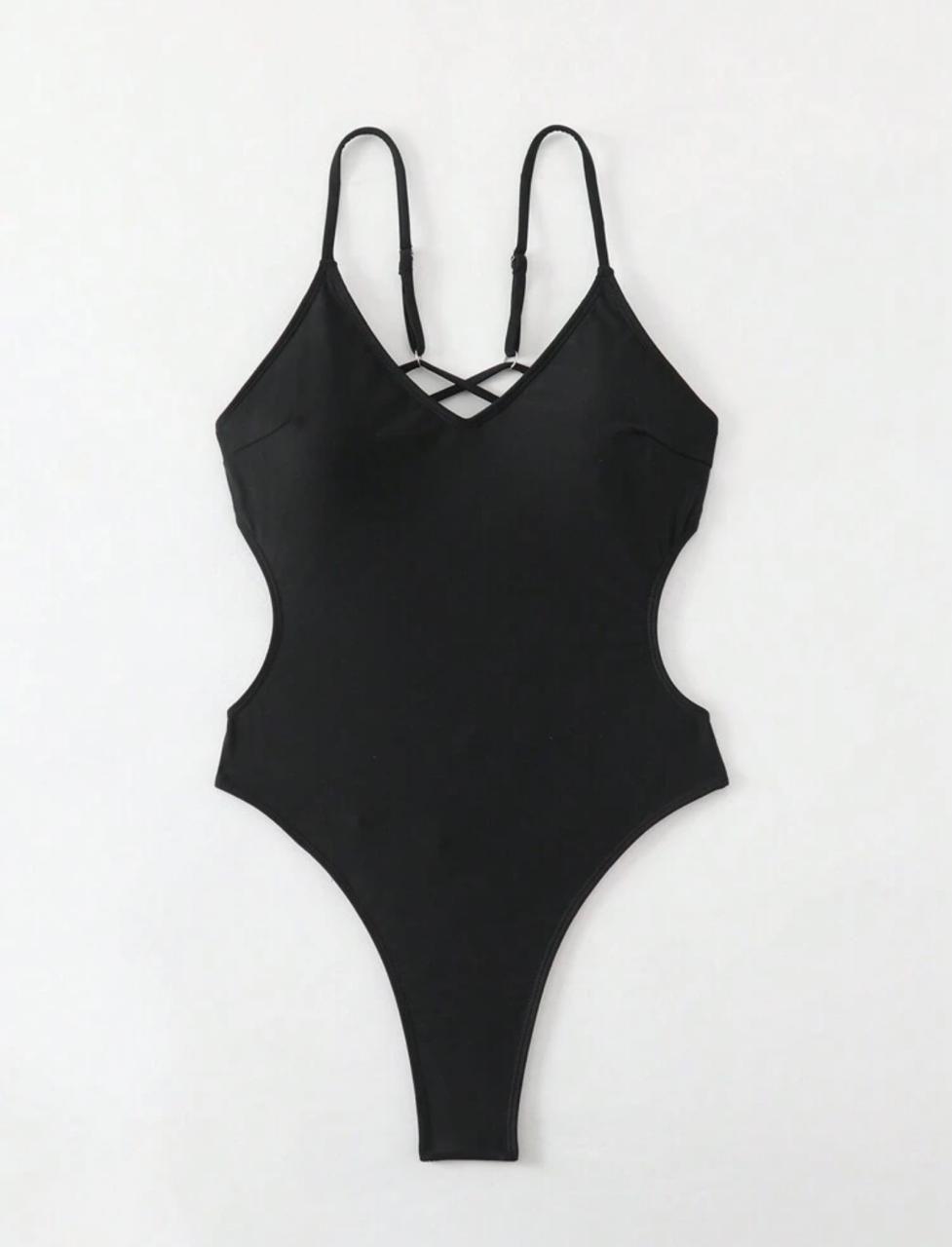 Traje de Baño Negro Colaless con Espalda con Tiras Cruzadas-6