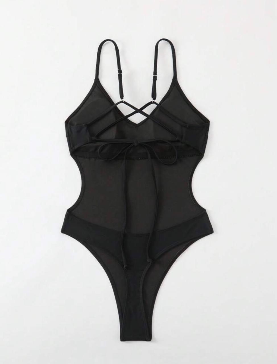 Traje de Baño Negro Colaless con Espalda con Tiras Cruzadas-7