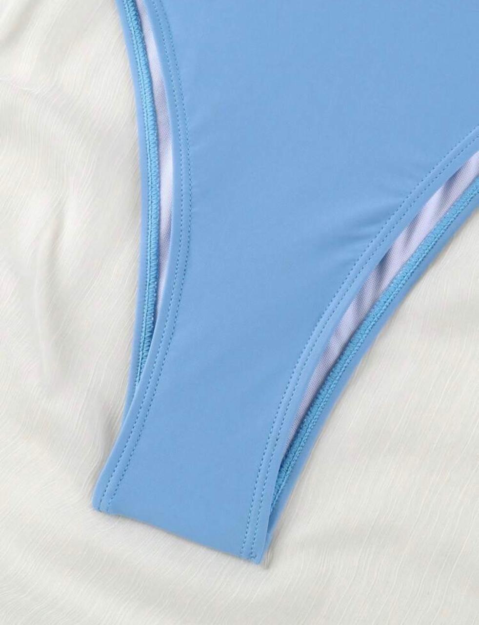 Traje De Baño Azul Celeste Con Blanco Crema Bicolor con Copas-5