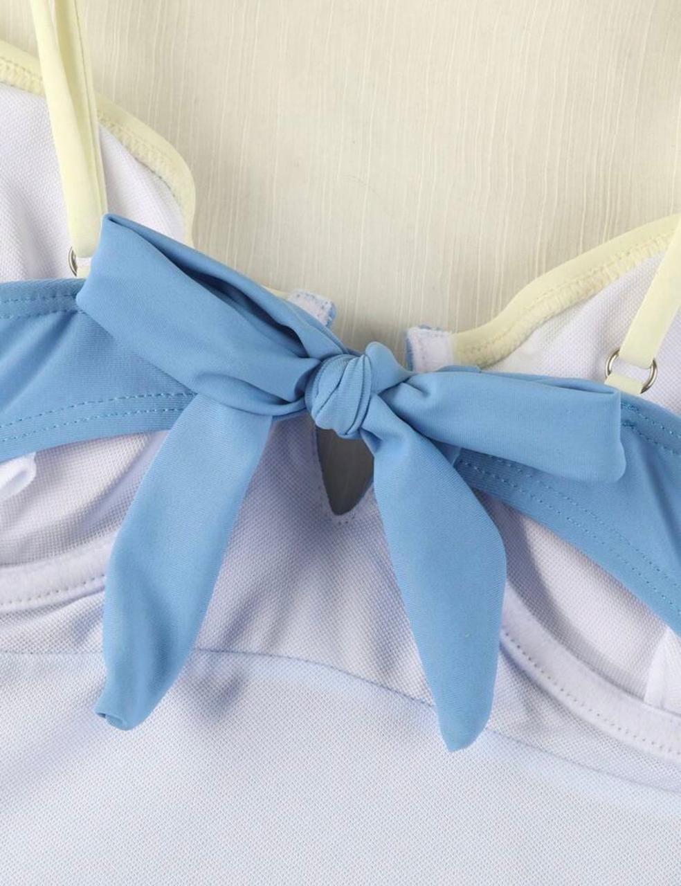 Traje De Baño Azul Celeste Con Blanco Crema Bicolor con Copas-6