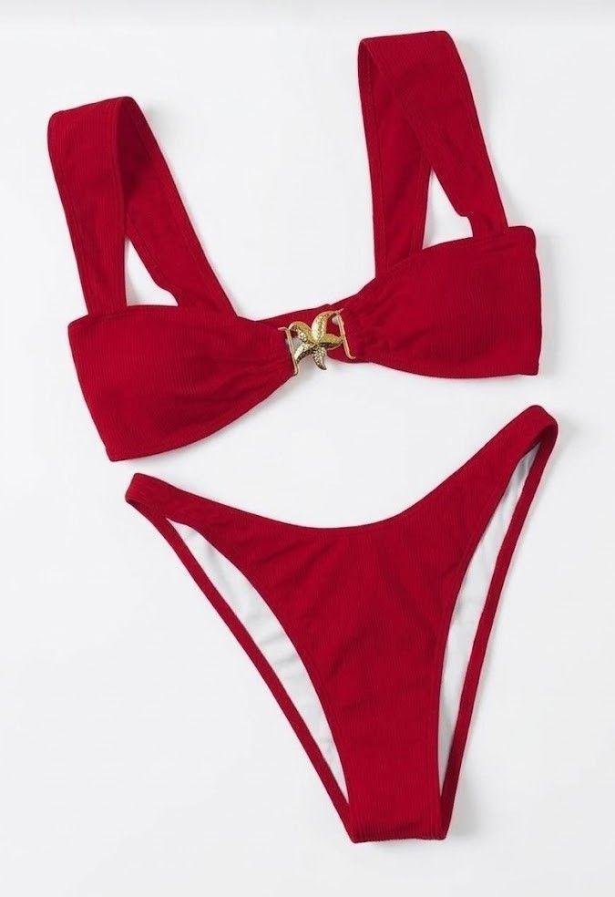 Bikini Dos Piezas Rojo Top con Estrella Dorada-6