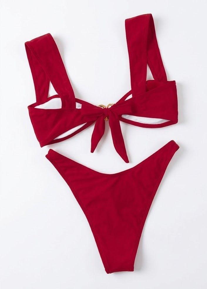 Bikini Dos Piezas Rojo Top con Estrella Dorada-7