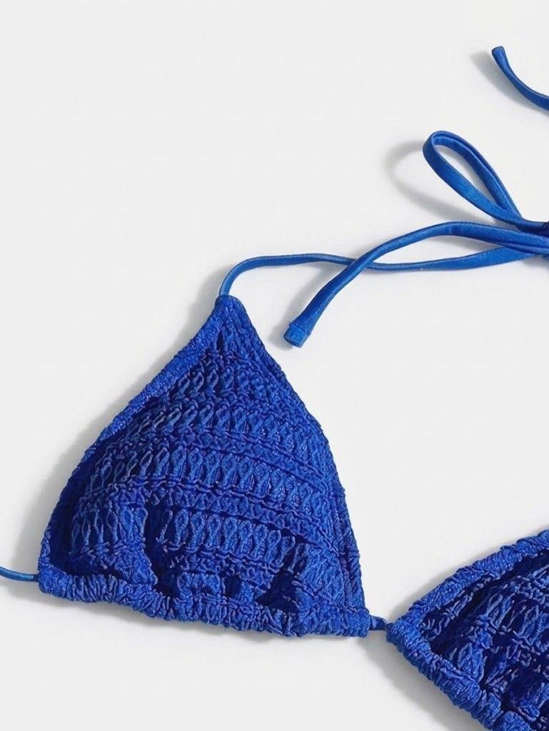 Bikini Clásico Azul Real Texturizado Top Triangulo -6