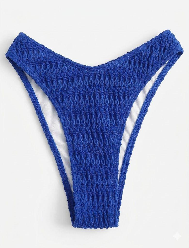 Bikini Clásico Azul Real Texturizado Top Triangulo -7