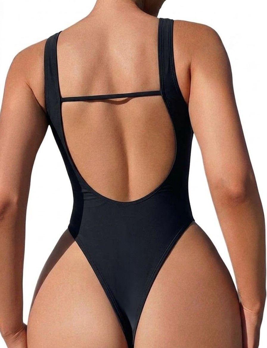 Traje De Baño Entero Negro Espalda Descubierta Colaless-1