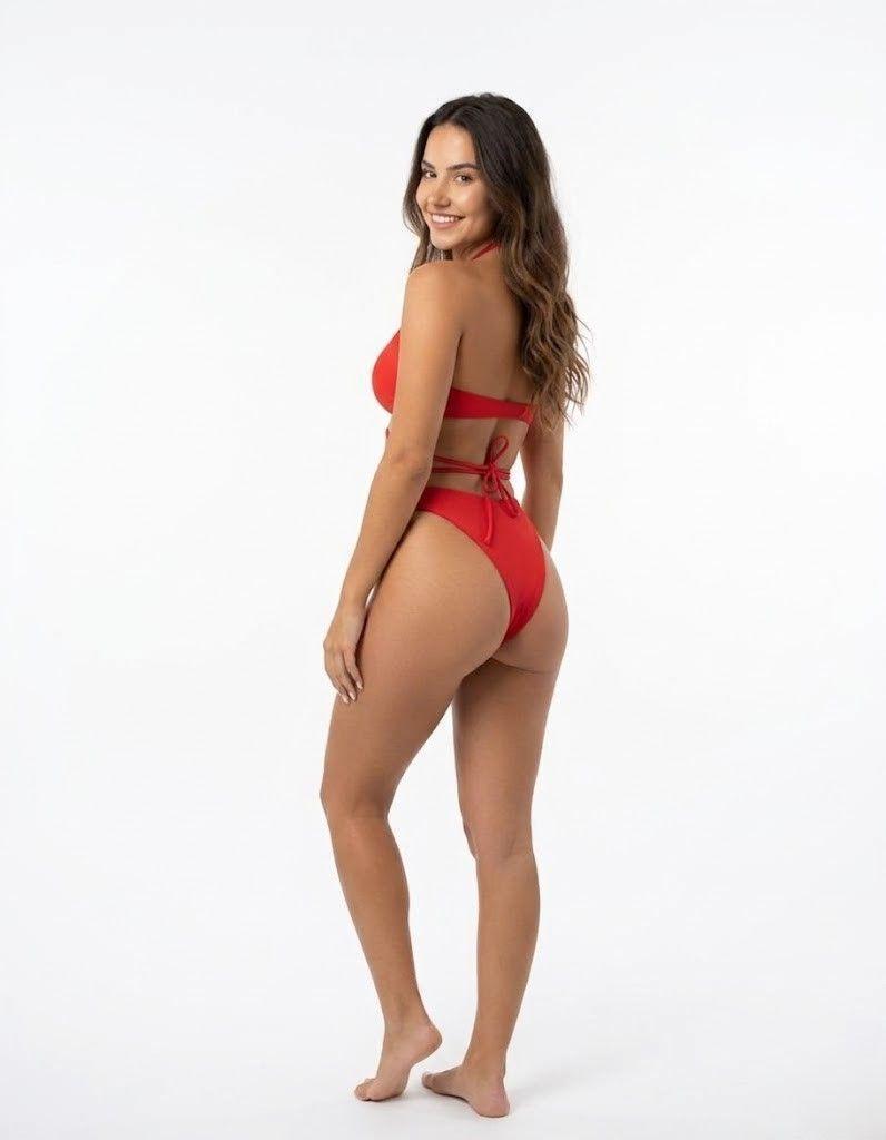 Bikini Rojo Top de Tiras Cruzadas y Braga Colaless-1