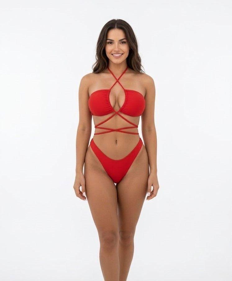 Bikini Rojo Top de Tiras Cruzadas y Braga Colaless-3