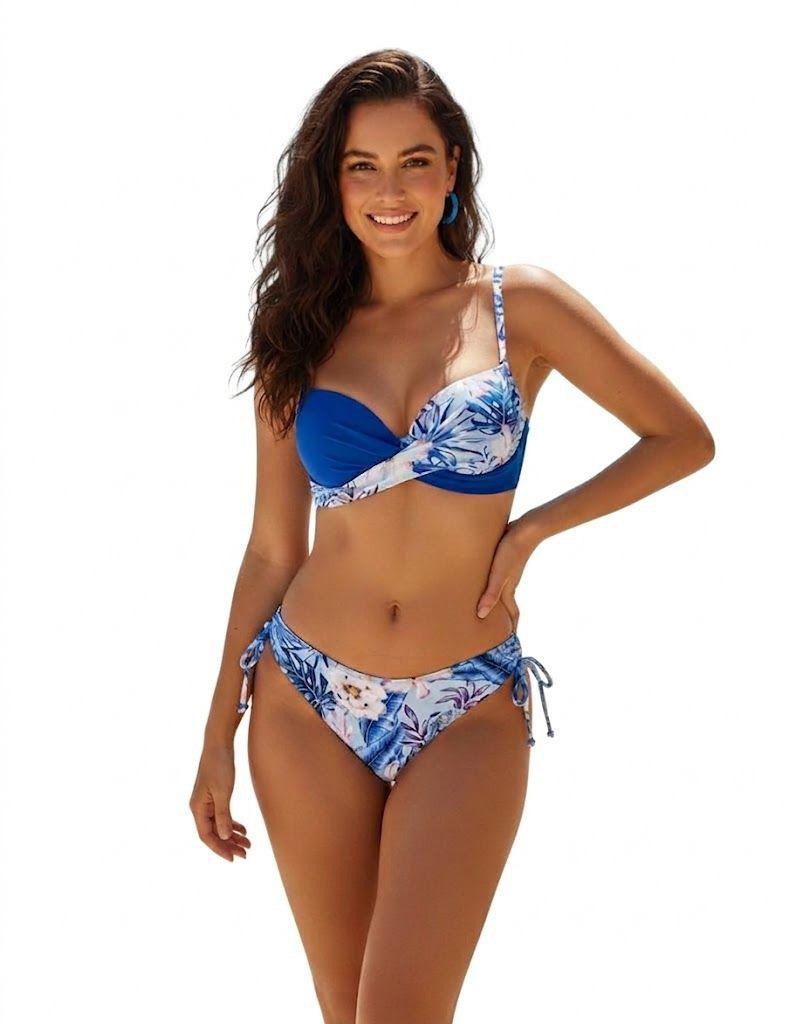 Bikini Dos Piezas Azul con Estamapdo Floral Top de Copa y Calz n Ajustable-0