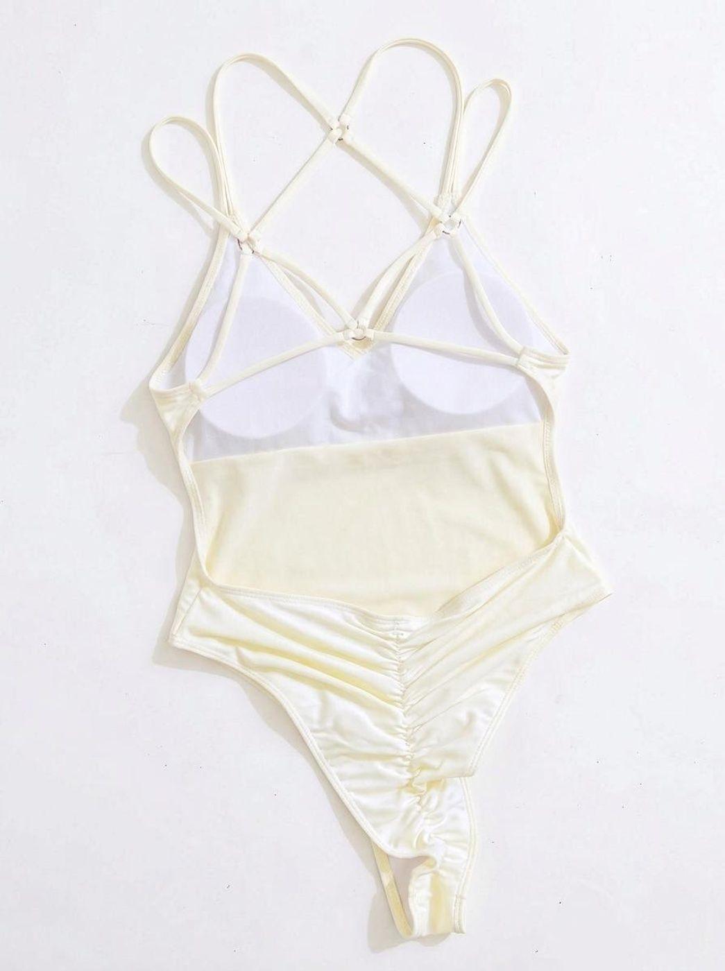 Traje de Baño Entero Crema Corte Alto Escote en la Espalda-6