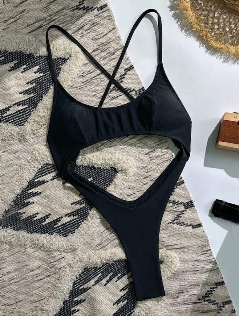 Traje de Baño Trikini Negro Espalda Cruzada Colaless-3