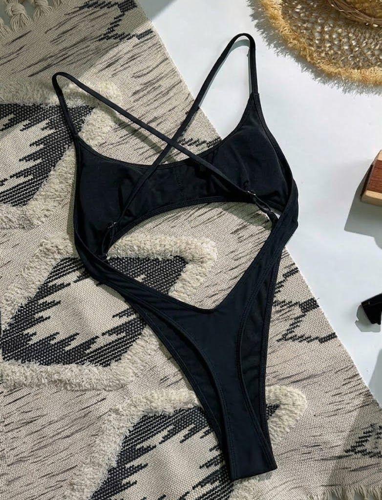 Traje de Baño Trikini Negro Espalda Cruzada Colaless-4